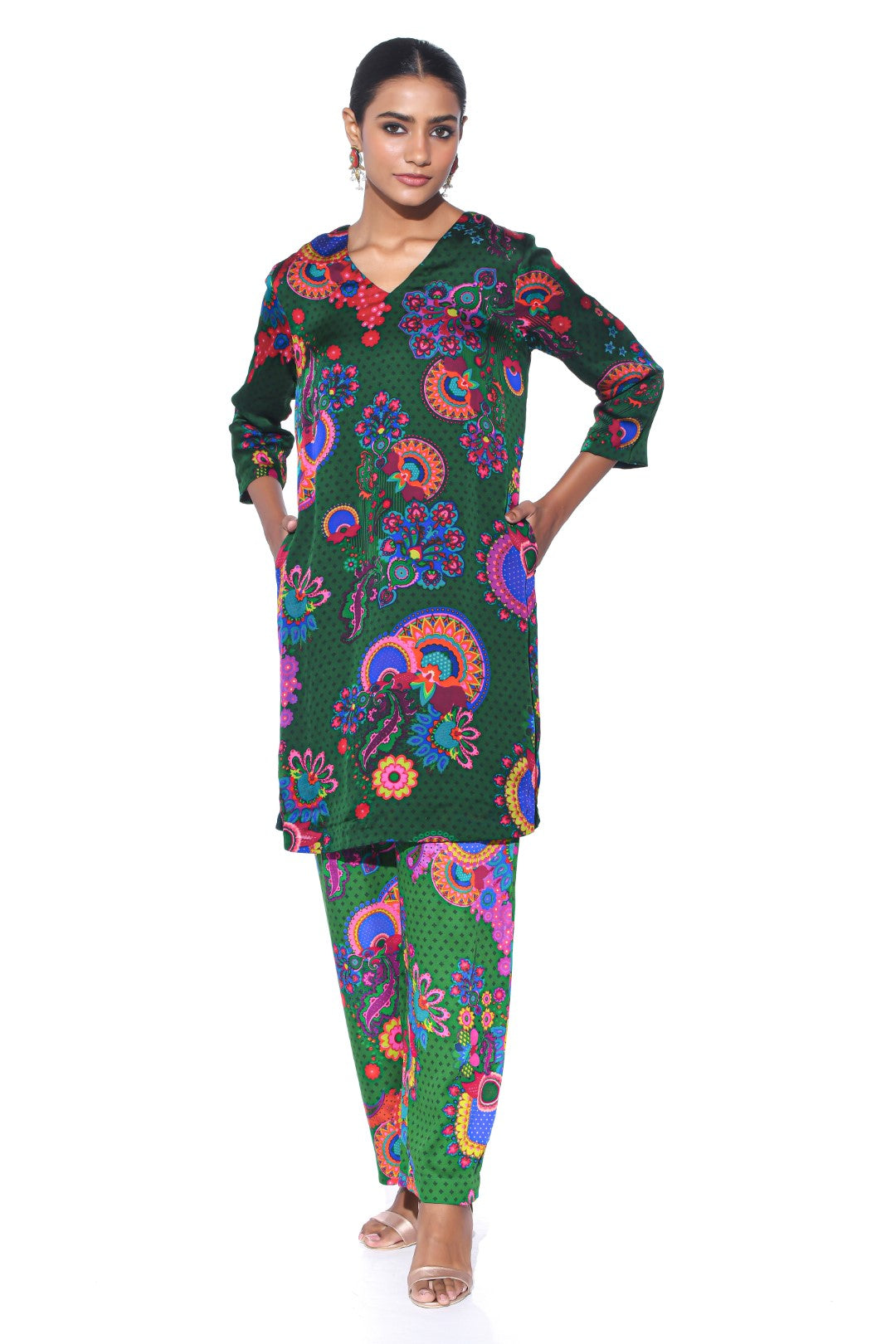 BOTTEL GREEN KURTA CO-ORD SET